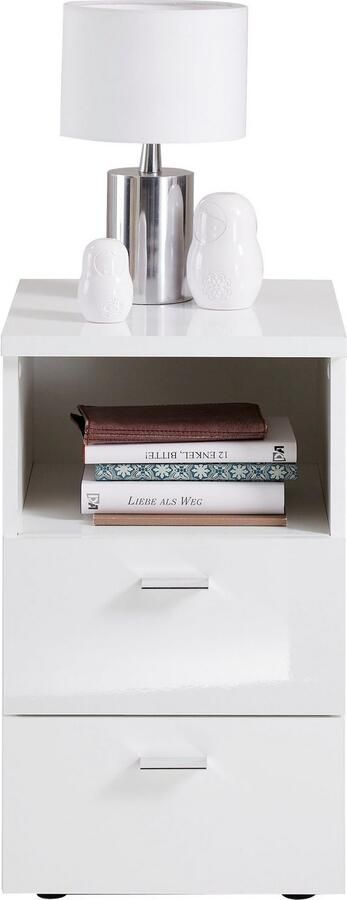 FMD Nachtkastje met 2 lades en schap hoogglans wit - Foto 6