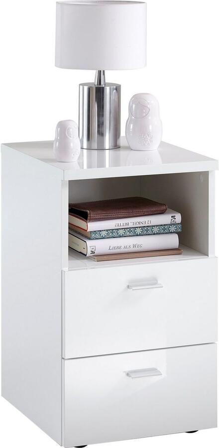 FMD Nachtkastje met 2 lades en schap hoogglans wit - Foto 5