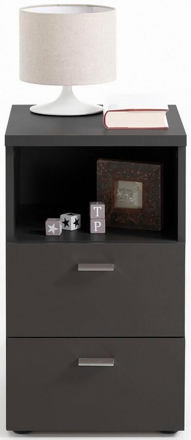 FMD Prolenta Premium Nachtkastje met 2 lades en open schap zwart - Foto 8