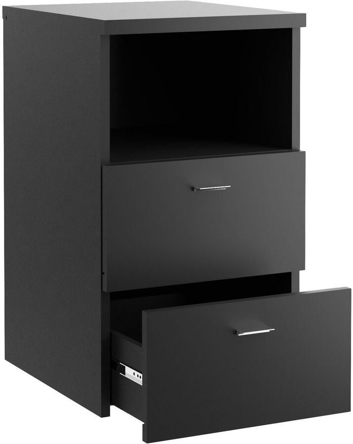 FMD Prolenta Premium Nachtkastje met 2 lades en open schap zwart - Foto 6