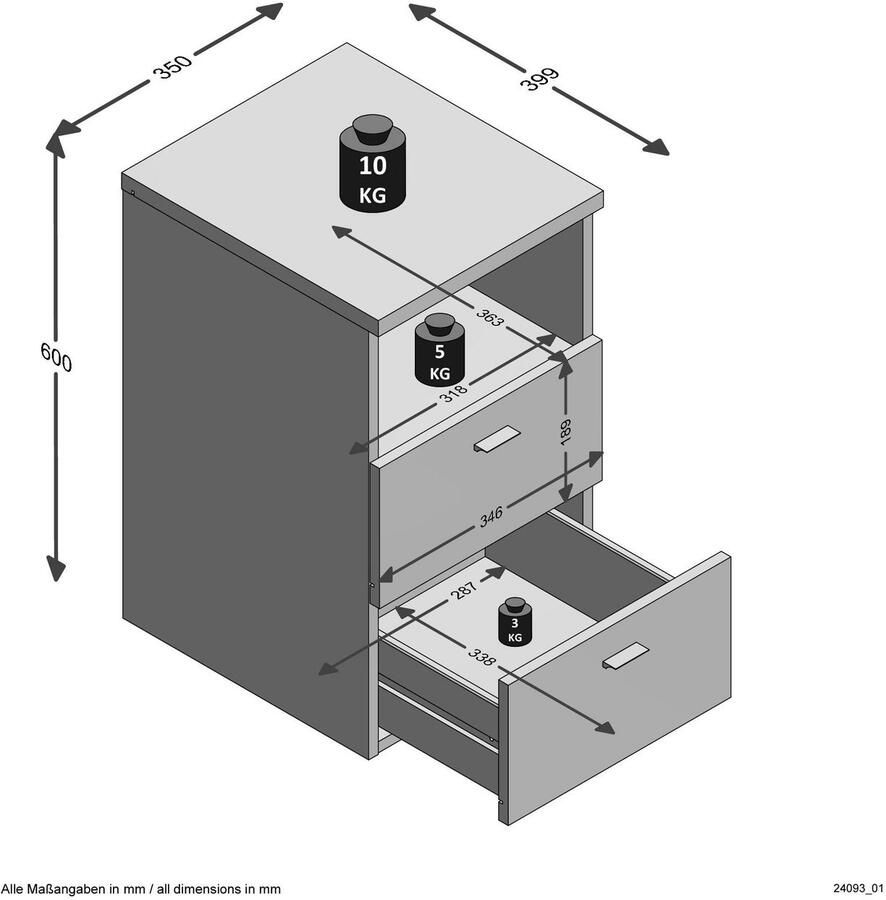 FMD Nachtkastje met 2 lades en open schap lavagrijs