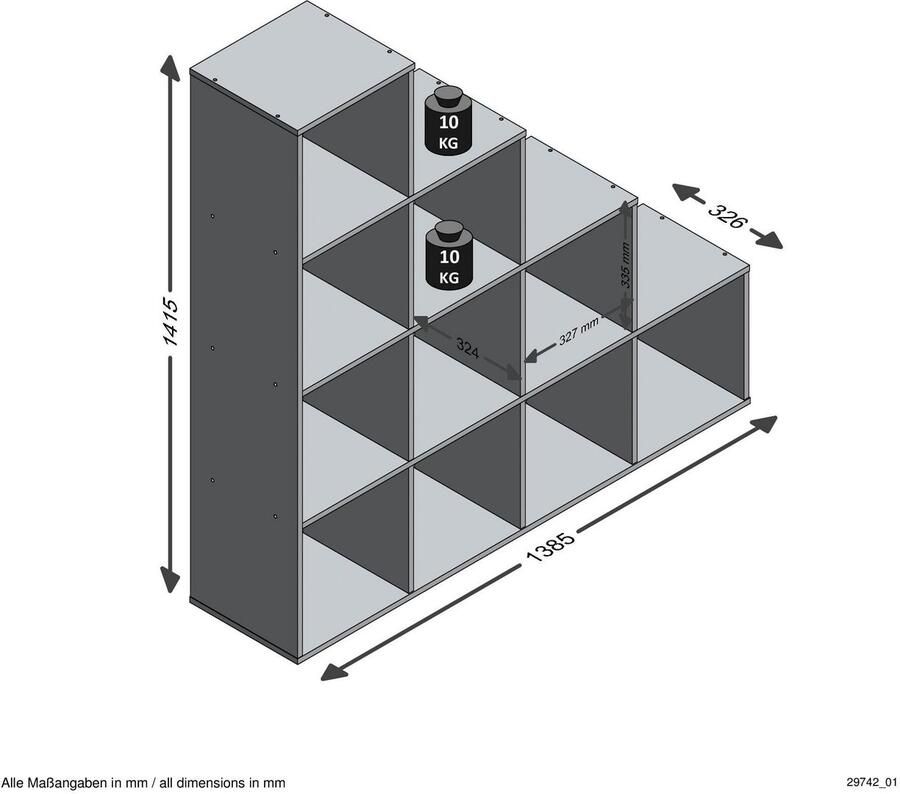 FMD Opbergrek Mega 10 vakken wit
