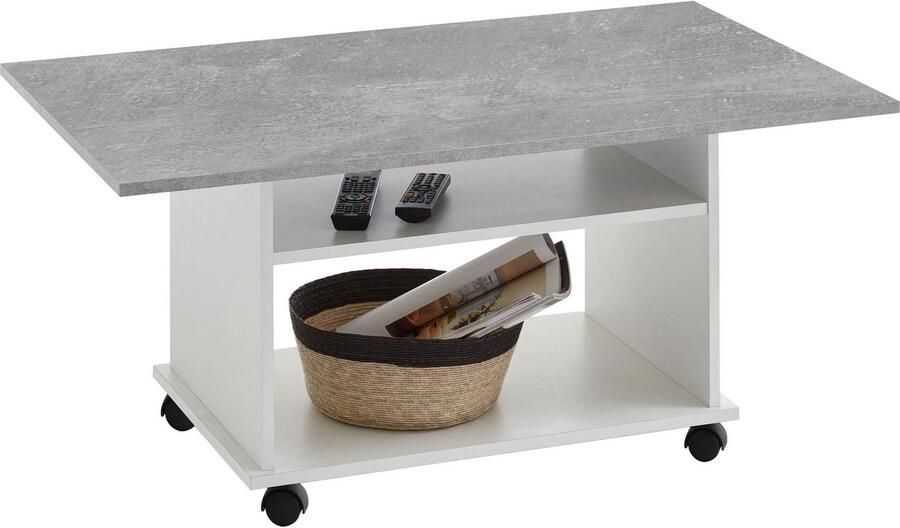 LuxeLivin' FMD Salontafel met wieltjes betongrijs en wit - Foto 5
