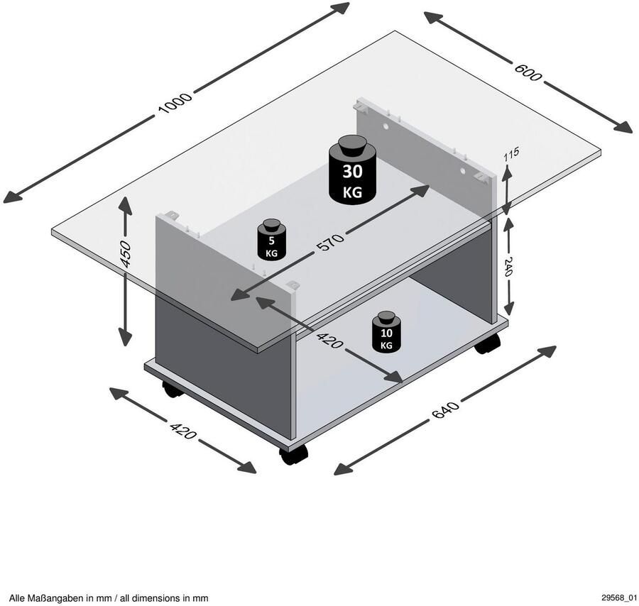 LuxeLivin' FMD Salontafel met wieltjes betongrijs en wit - Foto 2