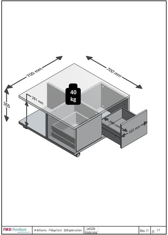 FMD Salontafel verplaatsbaar 70x70x35 5 cm grijskleurig glanzend wit - Foto 7
