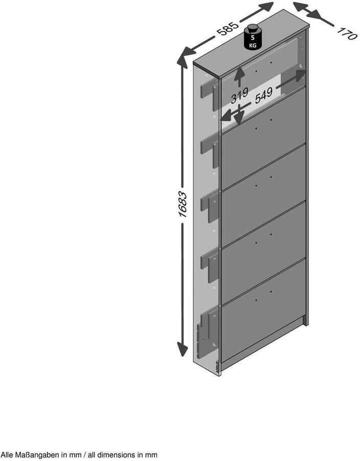 FMD Schoenenkast Step 5 Schoenenkast met 5 schoenenkleppen hoogte 168 5 cm diepte 17 cm