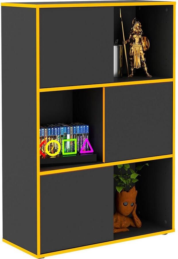 LuxeLivin' Schappenkast met 3 open vakken vrijstaand 68 5x33x99 cm antraciet - Foto 8