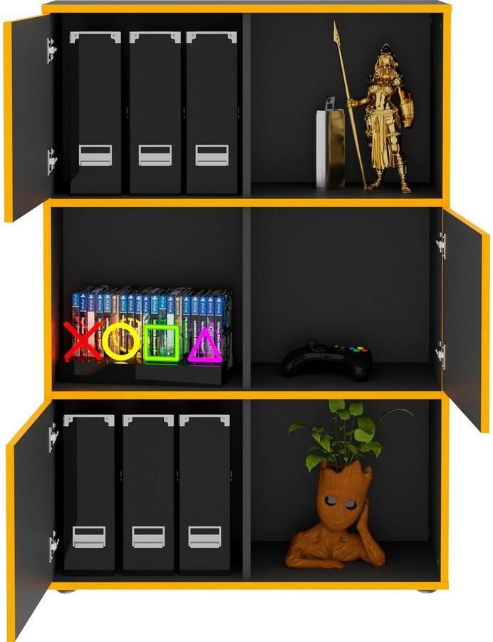 LuxeLivin' Schappenkast met 3 open vakken vrijstaand 68 5x33x99 cm antraciet - Foto 4