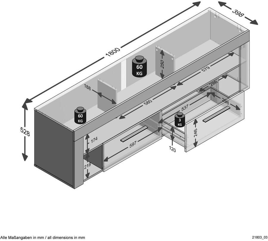FMD TV Meubel Tv-meubel Vidi 180cm Grijs - Foto 2