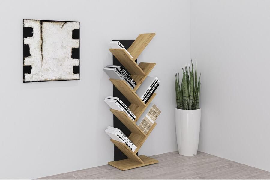 FMD Boekenplank staand geometrisch eikenkleurig en zwart - Foto 4