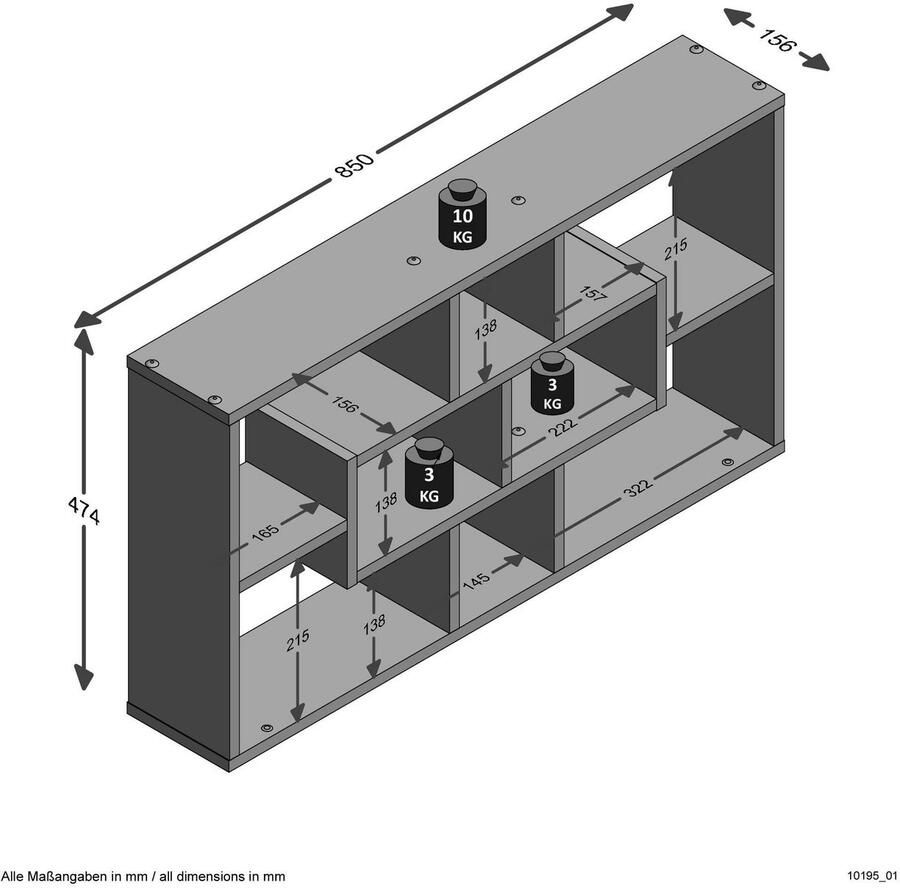 FMD Wandschap rechthoekig met 8 vakken eikenkleurig - Foto 5
