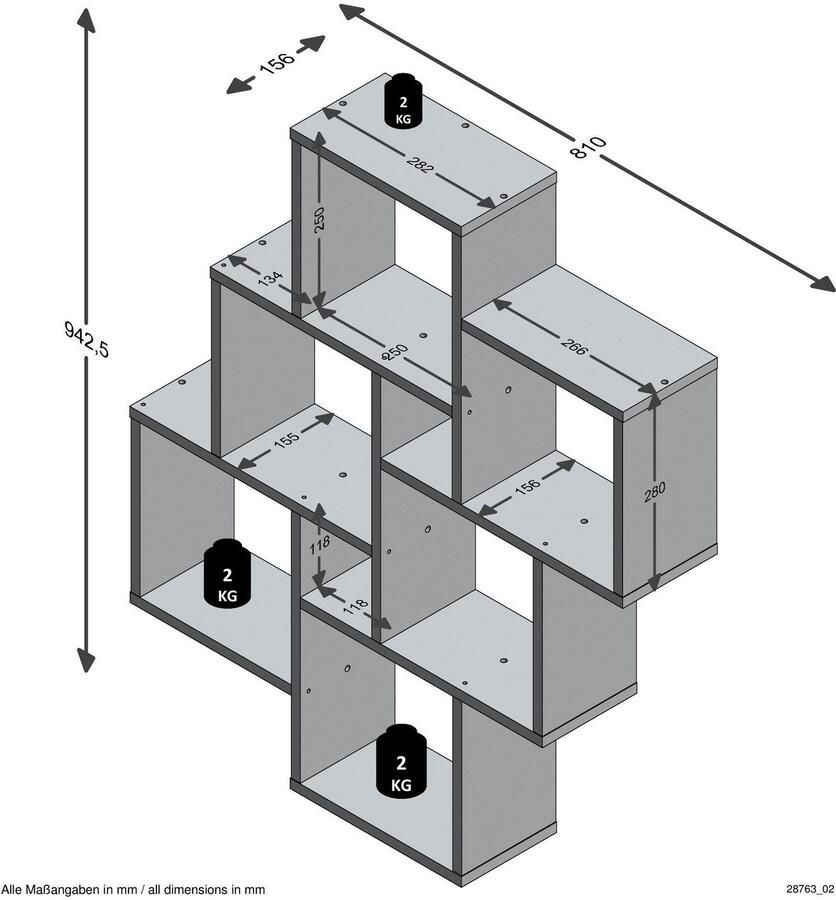 FMD Calicosy Wandplank met 8 Compartimenten LAURIO Wit - Foto 2