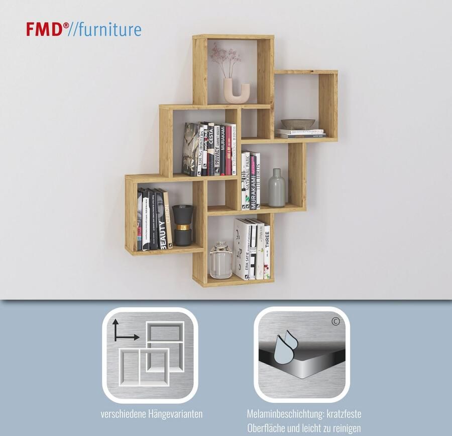 LuxeLivin' FMD Wandschap met 8 vakken artisan eikenkleurig