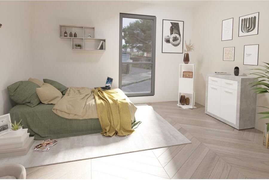 FMD Wandschap met 4 vakken betonkleurig en wit - Foto 5