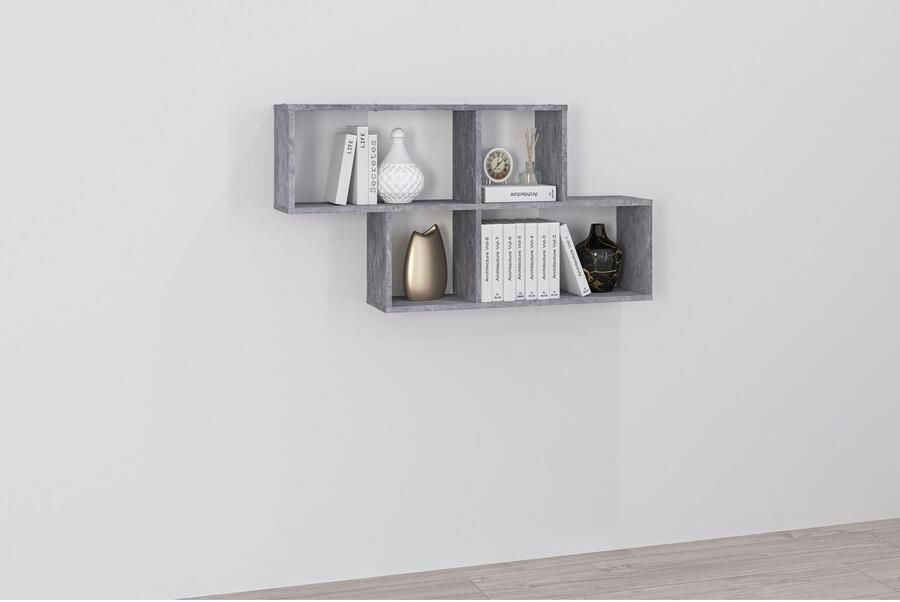 FMD Wandschap met 4 vakken betonkleurig en wit - Foto 6