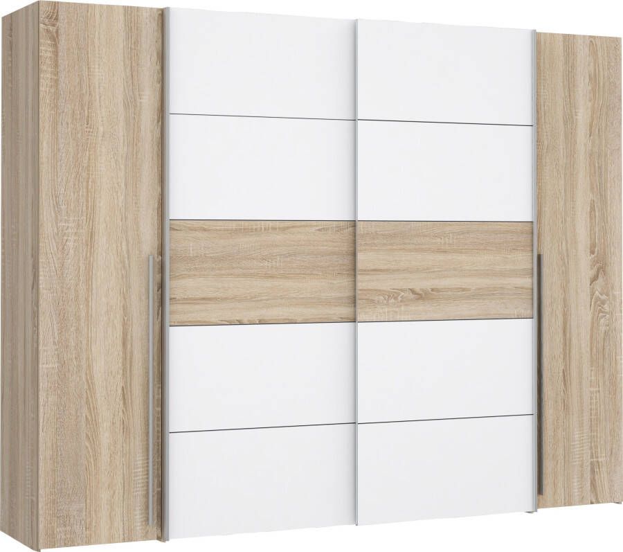 Merkloos NARAGO kledingkast Sonoma eiken en mat wit decor 2 schuifdeuren + 2 draaideuren L270 x D61 x H210 cm - Foto 4