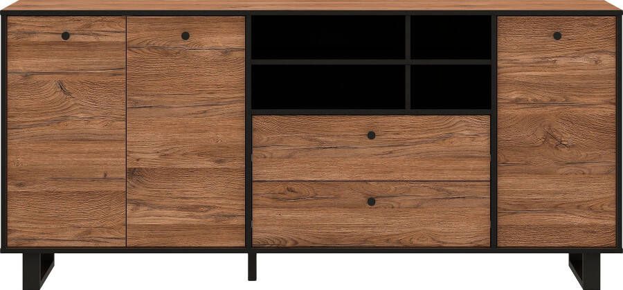 Cstore Dressoir 3 deuren 2 laden Eiken en zwart decor L 180.8 x D 42 x H 81.6 cm SEWILL - Foto 9