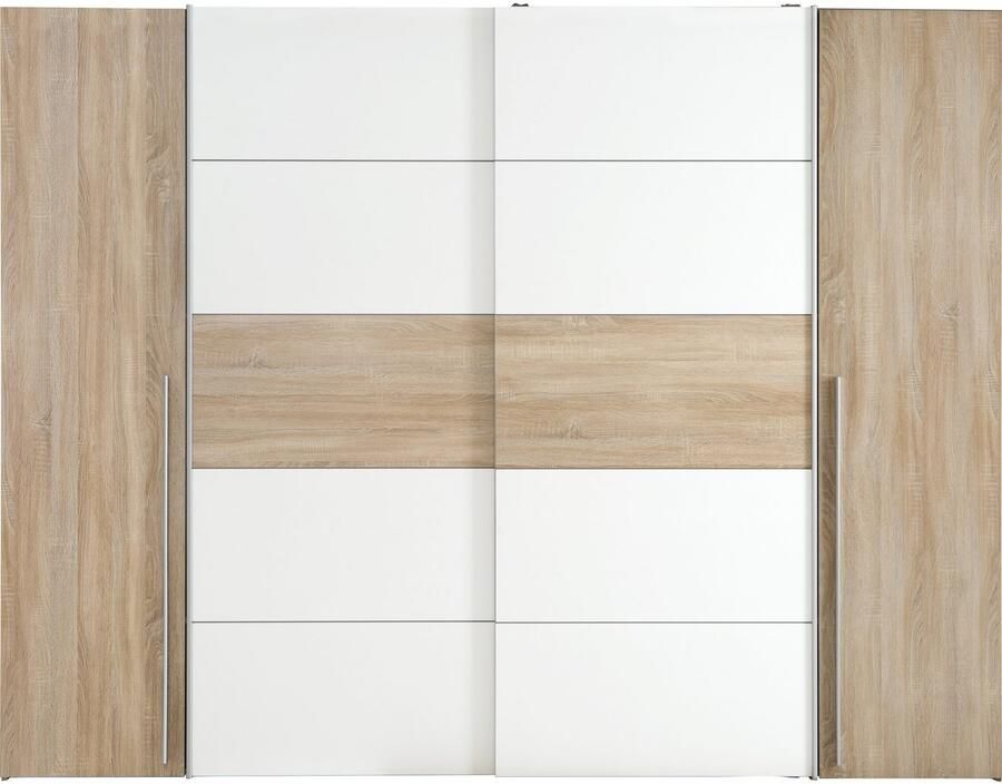 Merkloos NARAGO kledingkast Sonoma eiken en mat wit decor 2 schuifdeuren + 2 draaideuren L270 x D61 x H210 cm - Foto 5