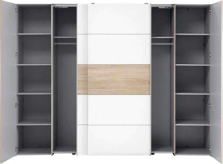 Merkloos NARAGO kledingkast Sonoma eiken en mat wit decor 2 schuifdeuren + 2 draaideuren L270 x D61 x H210 cm - Foto 7