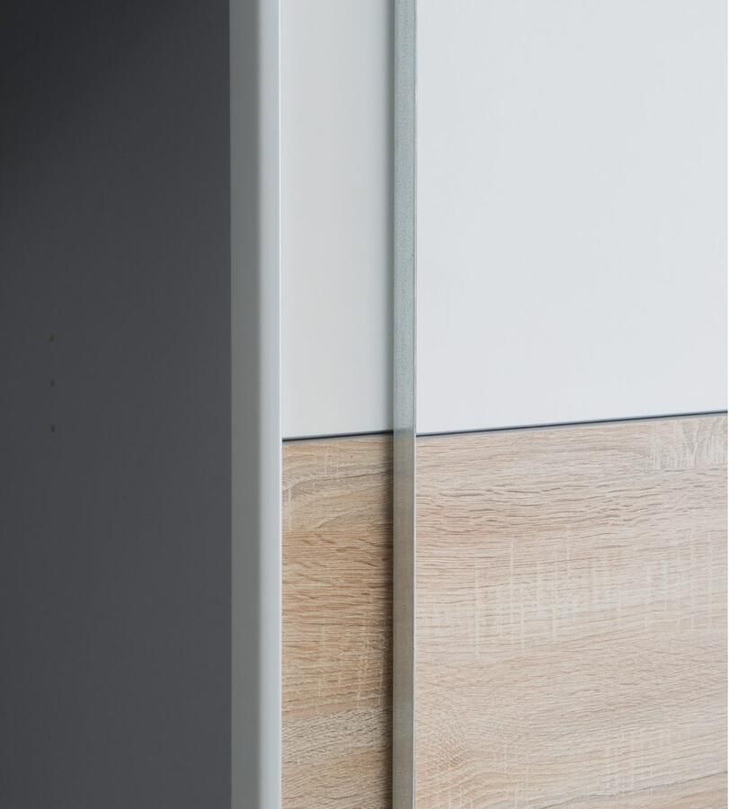 Merkloos NARAGO kledingkast Sonoma eiken en mat wit decor 2 schuifdeuren + 2 draaideuren L270 x D61 x H210 cm - Foto 3