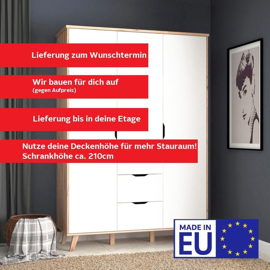 FORTE Draaideurkast Vankka OTTOs keuze kledingkast veel opbergruimte Made in Europe met planken + garderobestang + laden greeploos - Foto 2