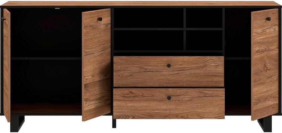 Cstore Dressoir 3 deuren 2 laden Eiken en zwart decor L 180.8 x D 42 x H 81.6 cm SEWILL - Foto 8