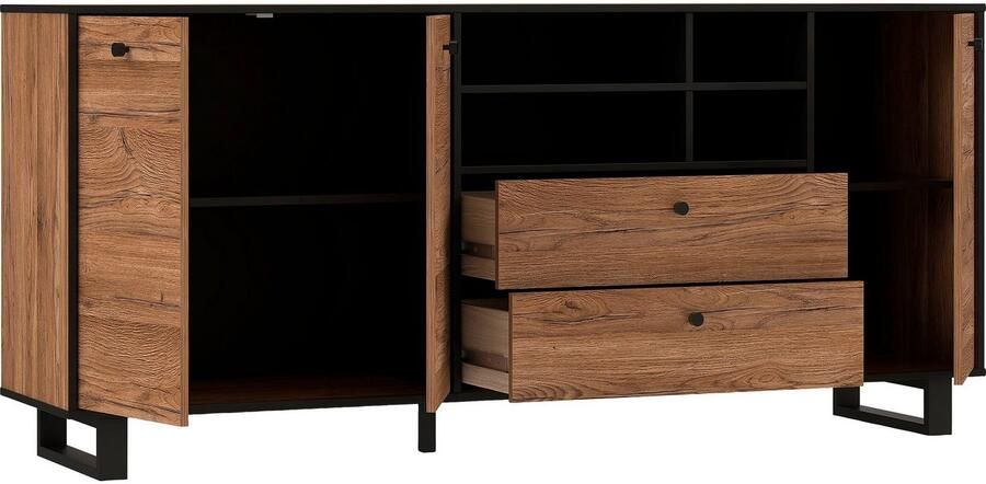 Cstore Dressoir 3 deuren 2 laden Eiken en zwart decor L 180.8 x D 42 x H 81.6 cm SEWILL - Foto 7