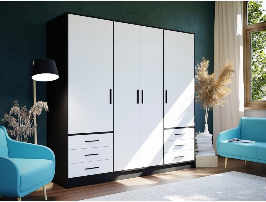 FORTE Kledingkast Jupiter gemaakt in Europa met lades Opbergruimte 2 breedtes 4 kleuren lades variabele legplanken - Foto 7