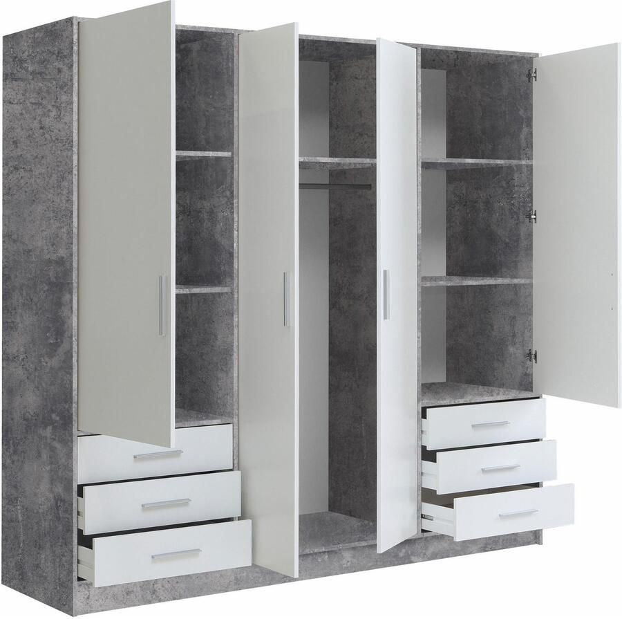 FORTE Kledingkast Jupiter gemaakt in Europa met lades Opbergruimte 2 breedtes 4 kleuren lades variabele legplanken