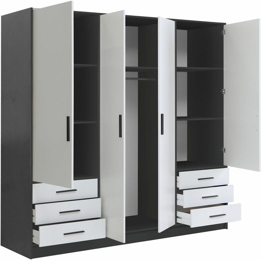 FORTE Kledingkast Jupiter gemaakt in Europa met lades Opbergruimte 2 breedtes 4 kleuren lades variabele legplanken