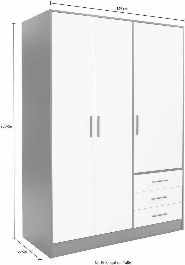 FORTE Kledingkast Jupiter gemaakt in Europa met lades Opbergruimte 2 breedtes 4 kleuren lades variabele legplanken - Foto 4