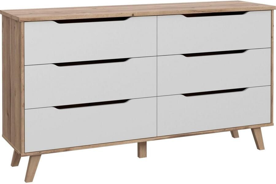 Merkloos VANKKA Ladekast met 6 lades Decor in eiken en wit B 154 x D 42 x H 86 cm - Foto 4