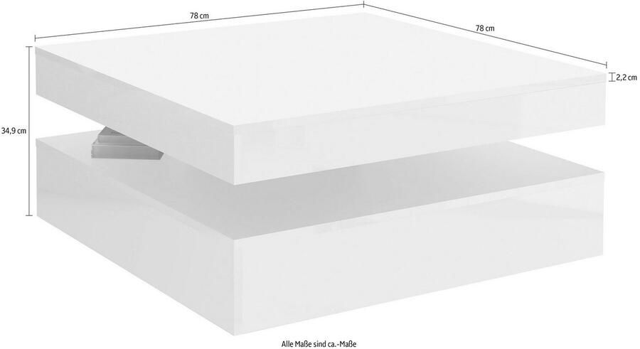 Forte Salontafel draaibaar blad Vierkant glanzend wit 78 x 78 x 36 cm - Foto 3