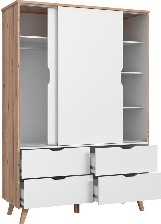 Anders Kleerkast 2 deuren + 4 laden Eiken en wit decor L 139.4 x D 52.7 x H 201.5 cm VANKKA - Foto 3