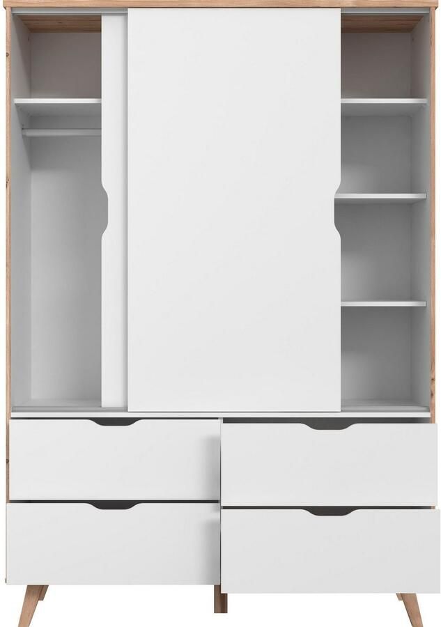 Anders Kleerkast 2 deuren + 4 laden Eiken en wit decor L 139.4 x D 52.7 x H 201.5 cm VANKKA - Foto 4