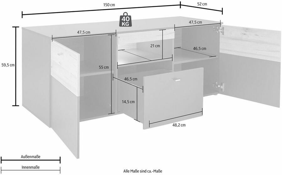 FORTE Tv-meubel Como TV-board LED-verlichting soft close opbergruimte 149 8 59 3 52 cm - Foto 7