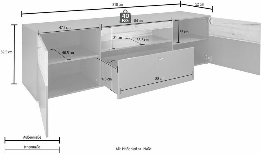 FORTE Tv-meubel Como TV-board LED-verlichting soft close opbergruimte 209 8 59 3 52 cm - Foto 8