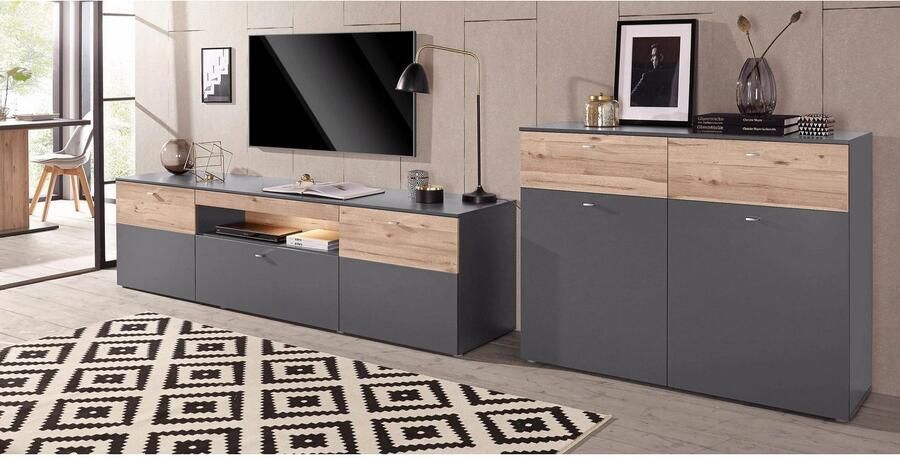 FORTE Tv-meubel Como TV-board LED-verlichting soft close opbergruimte 209 8 59 3 52 cm - Foto 11