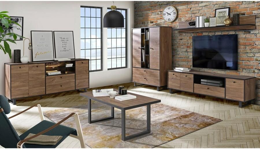 Cstore Dressoir 3 deuren 2 laden Eiken en zwart decor L 180.8 x D 42 x H 81.6 cm SEWILL - Foto 6