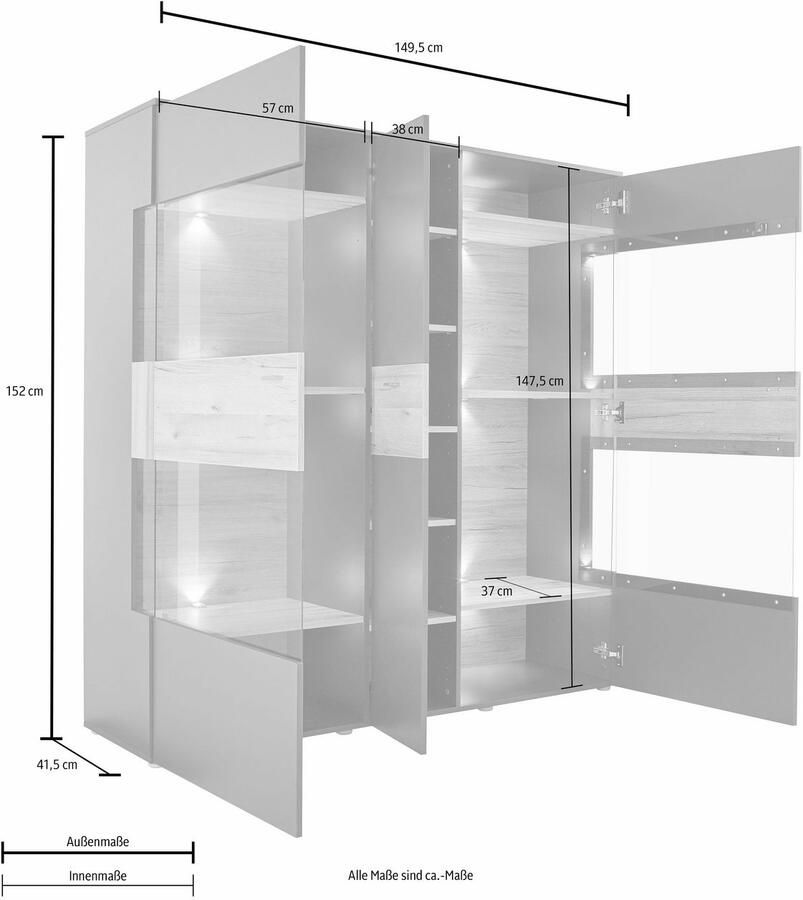 FORTE Vitrinekast Como Breedte 152 cm incl. verlichting - Foto 3