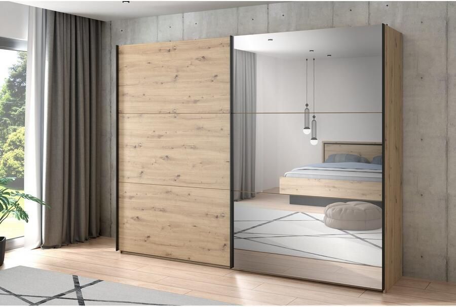 FORTE Zweefdeurkast Trondheim Kledingkast met Spiegel Industrieel Ontwerp 2 Deuren - Foto 8