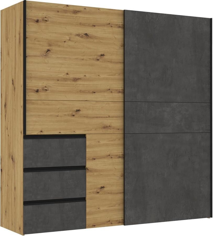 Anders Garderobekast met 2 schuifdeuren 3 lades Ambachtelijk eiken en grijs betonnen decor L 200 1 x D 61 2 x H 200 5 cm WINN2 - Foto 6