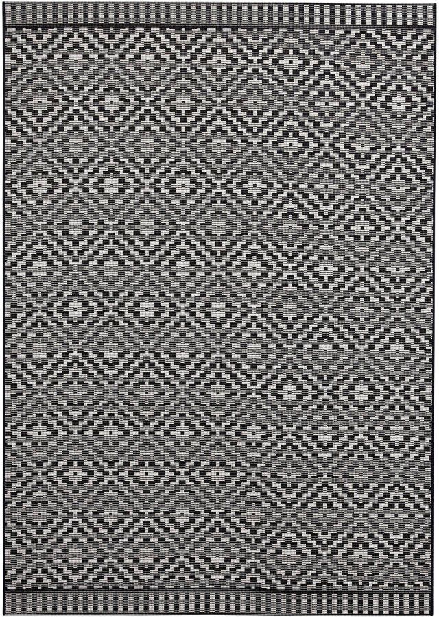 Tapeso Design binnen & buiten vloerkleed ruiten Breeze zwart crème 120x170 cm - Foto 4