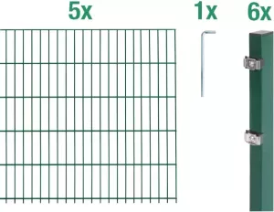 GAH Alberts Dubbelstaafmat hekwerk 100 cm hoog 5 matten voor 10 m 6 palen (set)
