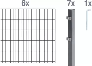 GAH Alberts Dubbelstaafmat hekwerk 100 cm hoog 6 matten voor 12 m 7 palen (set)