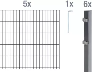 GAH Alberts Dubbelstaafmat hekwerk 140 cm hoog 5 matten voor 10 m 6 palen (set)