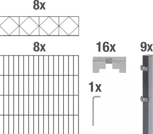 GAH Alberts Dubbelstaafmat hekwerk Bergen antraciet 100 cm hoog 8 matten voor 16 m 9 palen (set)