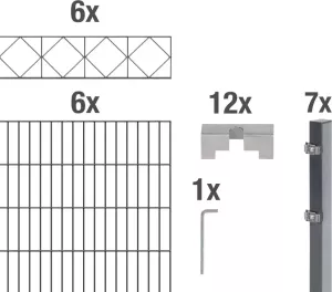 GAH Alberts Dubbelstaafmat hekwerk Bergen antraciet 120 cm hoog 6 matten voor 12 m 7 palen (set)