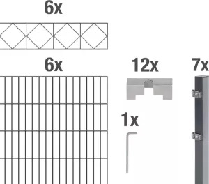 GAH Alberts Dubbelstaafmat hekwerk Bergen antraciet 140 cm hoog 6 matten voor 12 m 7 palen (set)
