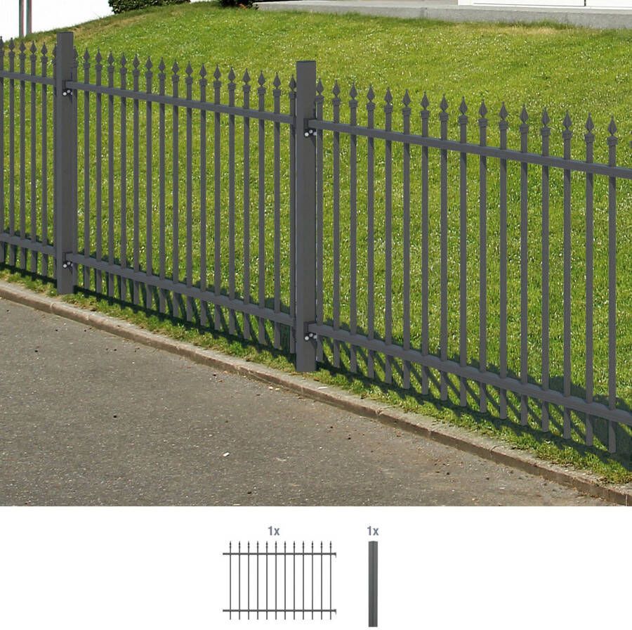 GAH Alberts Metalen hek Uitbreidingsset Chaussee Hoogte: 100 en 120 cm breedte: 200 cm om in beton te verankeren
